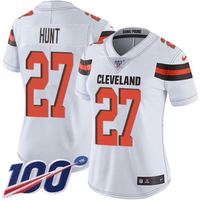 Nike Cleveland Browns #27 Kareem Hunt White Women's Stitched NFL 100th Season Vapor Untouchable Limited Jersey